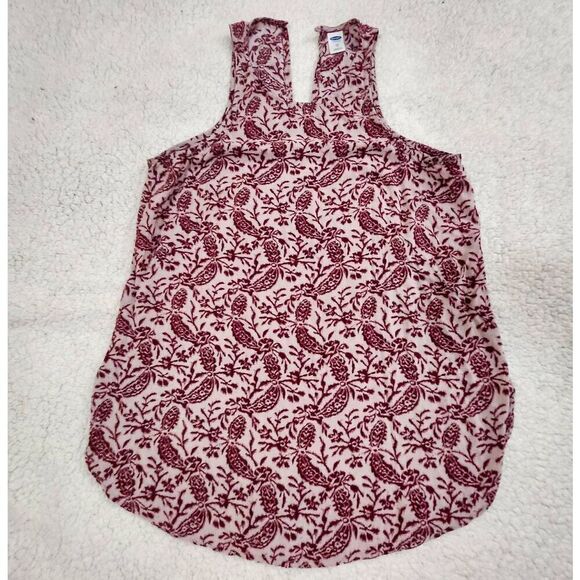 Old Navy floral design Maroon and cream top Size XS - Picture 1 of 6